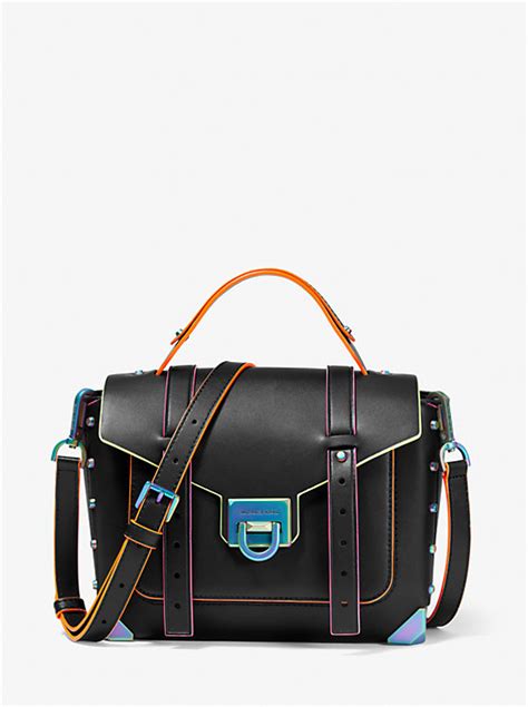 manhattan medium contrast trim leather satchel michael kors|Michael Kors manhattan neon wallet.